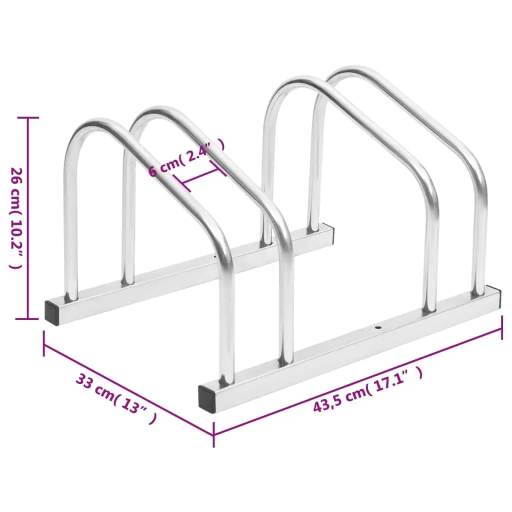 Bike Rack Galvanised Steel Ground Storage Stand for 2 Bicycles Silver