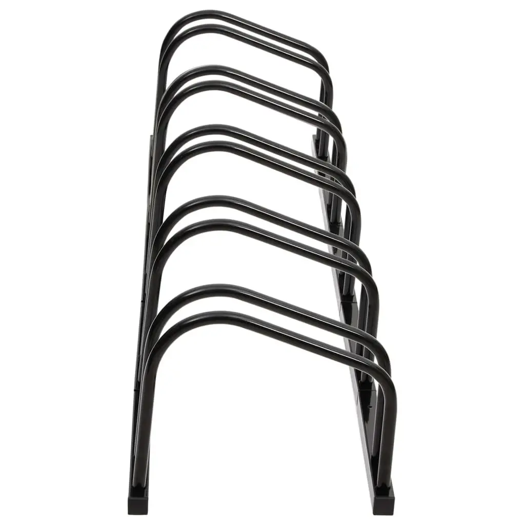 5 Bike Rack Floor Standing Black Steel Bicycle Storage Organizer for Garage Garden