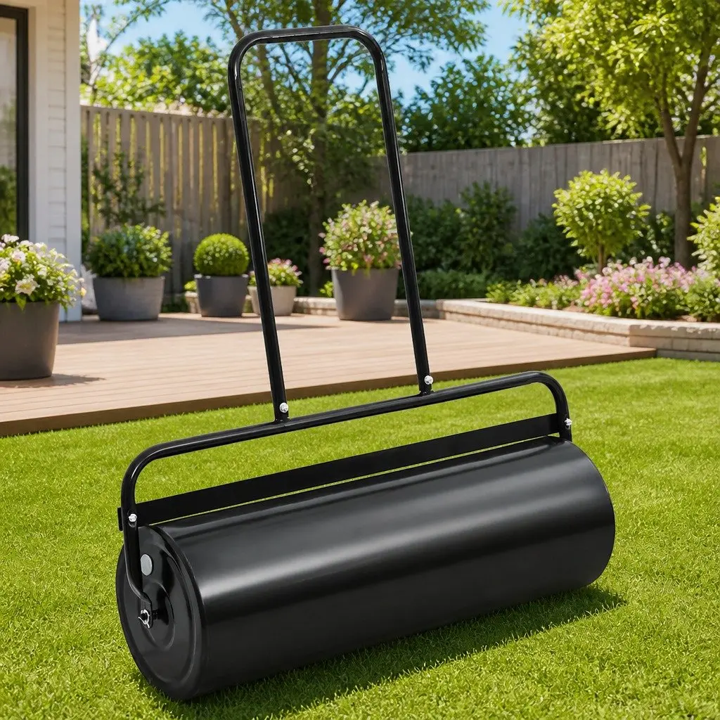 Lawn Roller Iron Steel Garden Tool Black 63L Push Handle Aerator