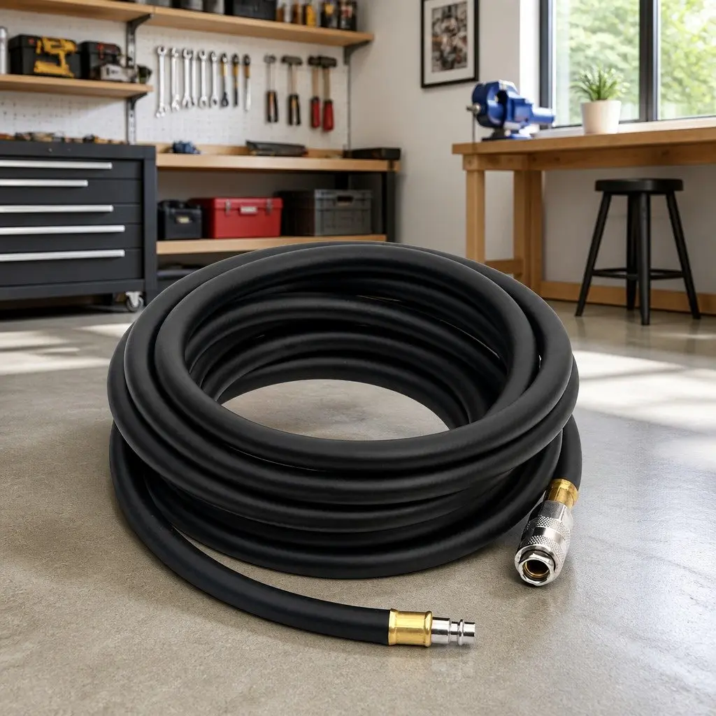 Hybrid Air Hose 10m Pneumatic Compressor Hose Black 0.6" BSPT Quick Coupler
