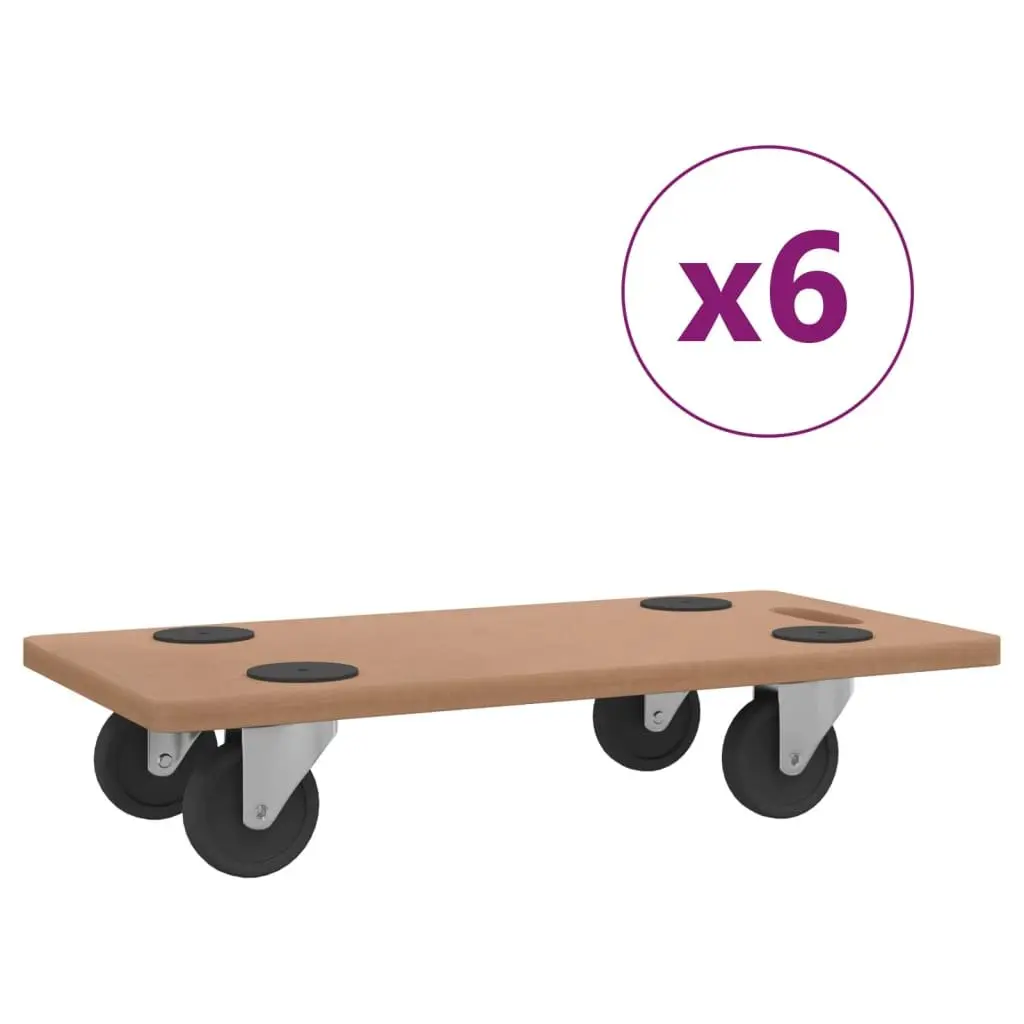 Dolly Trolleys Engineered Wood Rectangular 6 Pack Brown Moving Platform Anti-Slip Castors