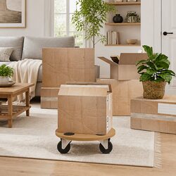 Dolly Trolleys 2pcs Round Brown Engineered Wood Furniture Moving Platform With