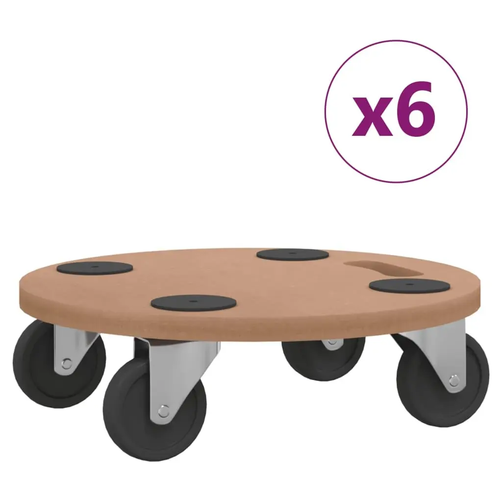 Round Moving Trolley Set Engineered Wood 6 Piece Brown Anti-slip Castors for Furniture Transport