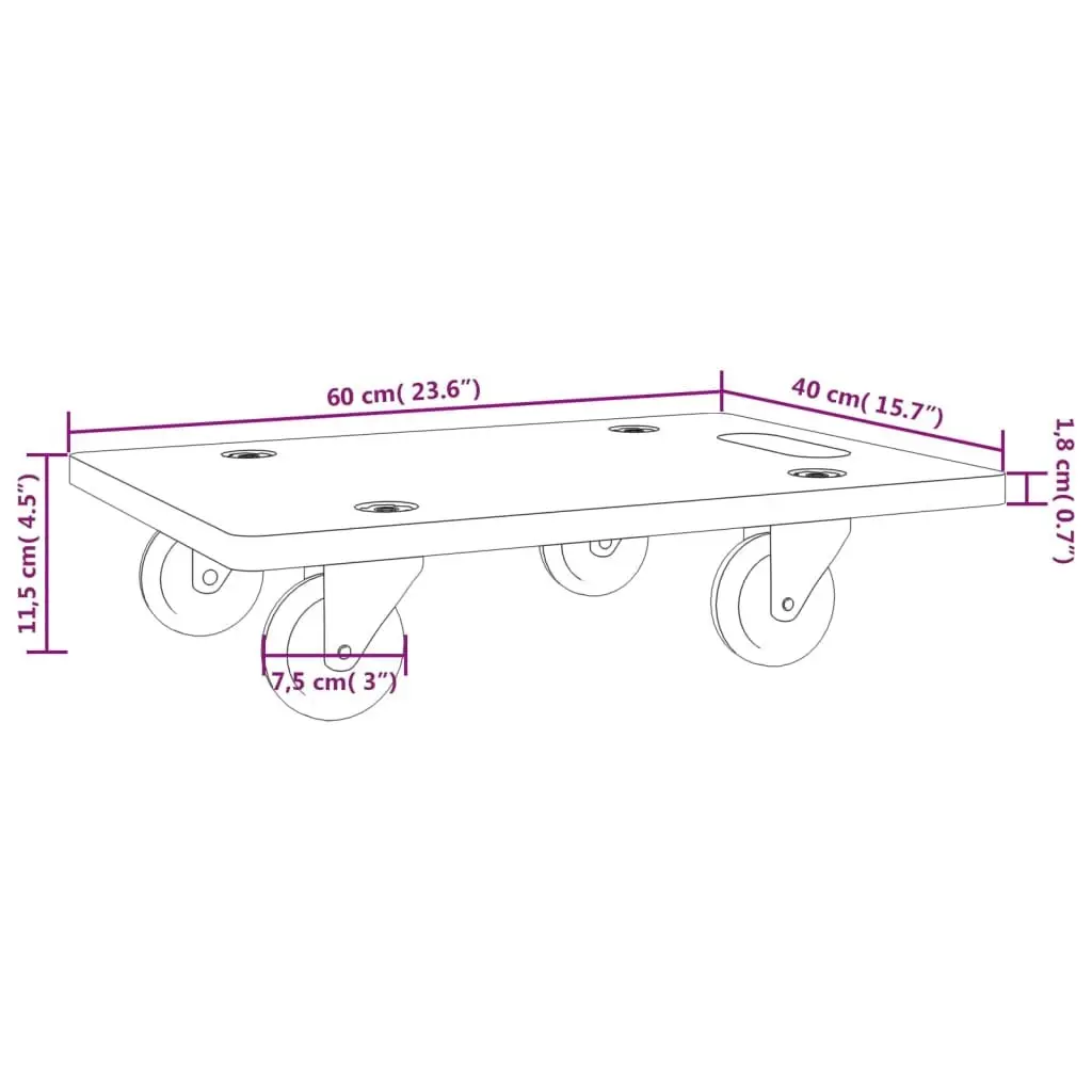 Transport Trolley Plywood Rectangular 60x40x11.5 cm Grey 250 kg Capacity 2 Piece