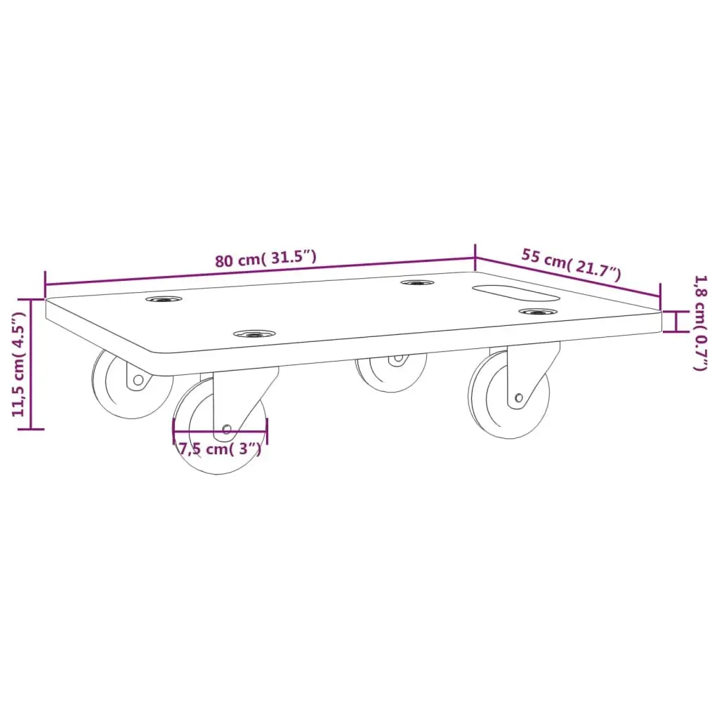 Moving Furniture Dolly Grey Rectangular Plywood Transport Trolley 80x55x11.5cm 2 Piece