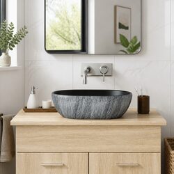 Countertop Basin Oval Black Ceramic Bathroom Sink Vanity Washroom 47x33cm