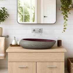 Ceramic Countertop Basin Oval Purple Grey Bathroom Sink Vanity 59x40x14cm