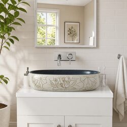 Countertop Basin Oval Ceramic Bathroom Sink Blue Sand 59x40x14cm