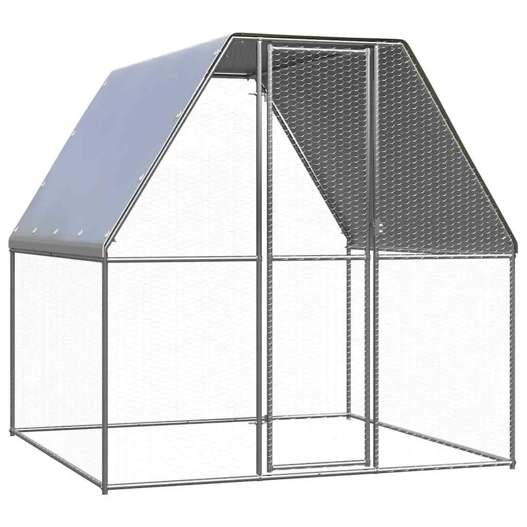 Chicken Cage Galvanised Steel 2x2x2 m Silver and Grey Walk In Coop Run Hen House Rabbit