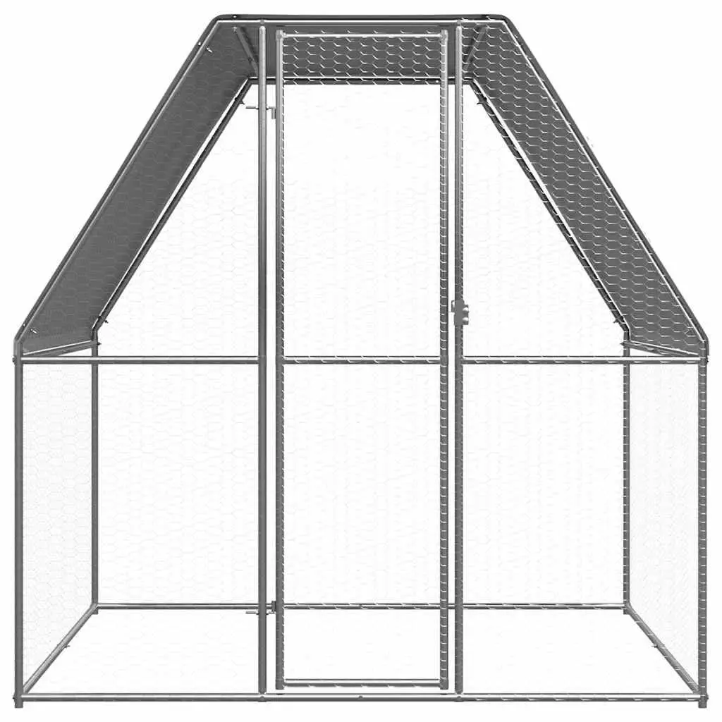 Chicken Cage Galvanised Steel 2x2x2 m Silver and Grey Walk In Coop Run Hen House Rabbit