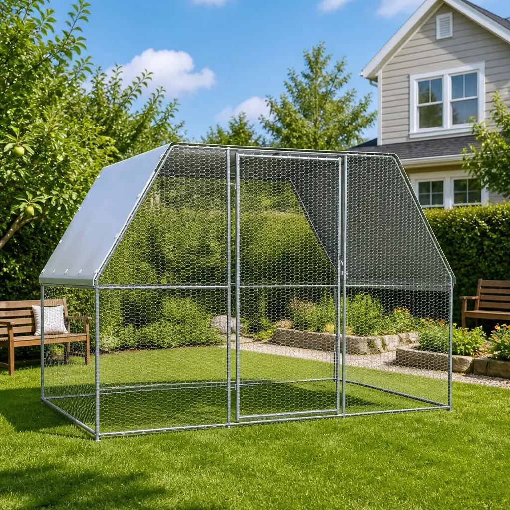 Chicken Cage Outdoor Enclosure 3x2x2m Galvanised Steel Coop Poultry Run Hens