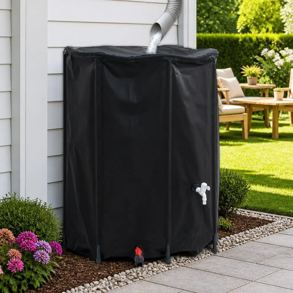 Collapsible Water Tank PVC 750L Black Foldable Rain Collection Storage with Tap
