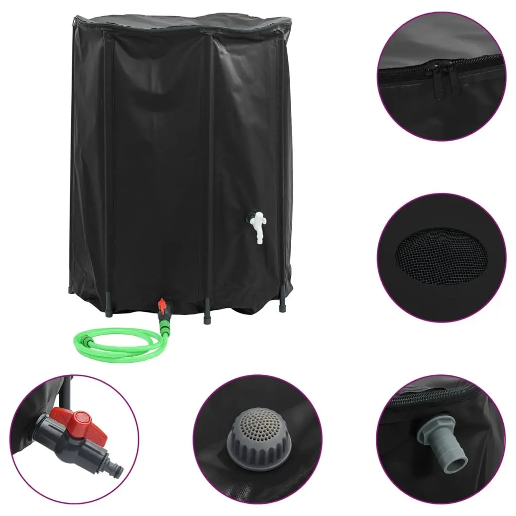 Collapsible Water Tank PVC 750L Black Foldable Rain Collection Storage with Tap