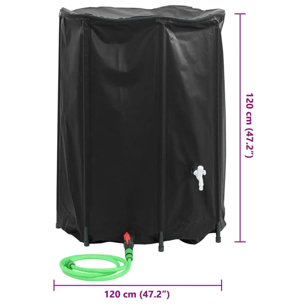Collapsible Water Tank PVC 1350L Foldable Black with Tap for Garden Rainwater Storage