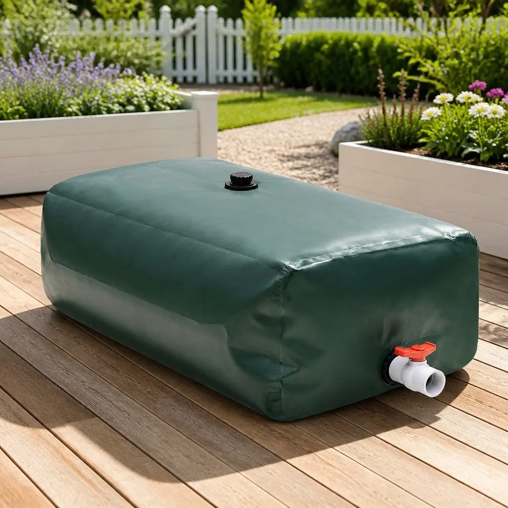 Foldable PVC Water Tank 100L Green Lightweight Garden Watering Storage Container with Tap