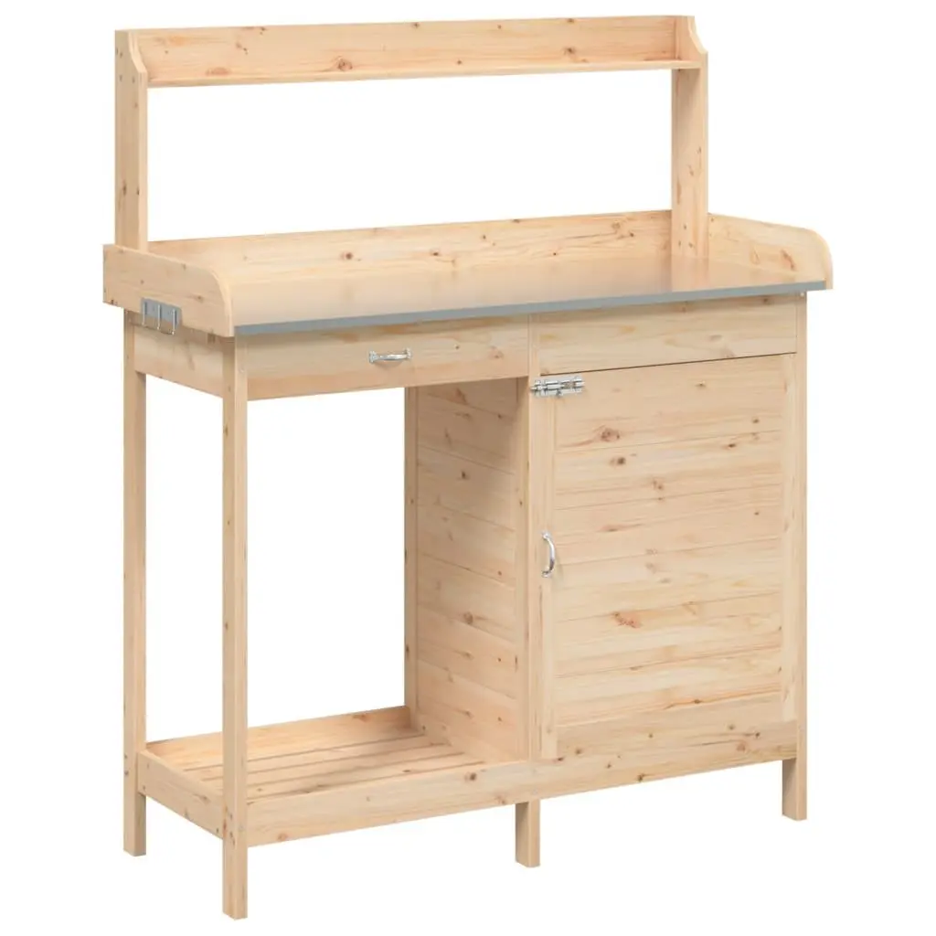 Potting Table Solid Fir Wood Brown with Storage Drawer Cabinet Shelf 1105x450x1245mm Gardening Tool Stand