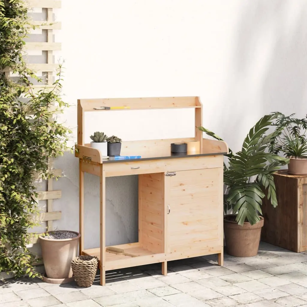 Potting Table Solid Fir Wood Brown with Storage Drawer Cabinet Shelf 1105x450x1245mm Gardening Tool Stand