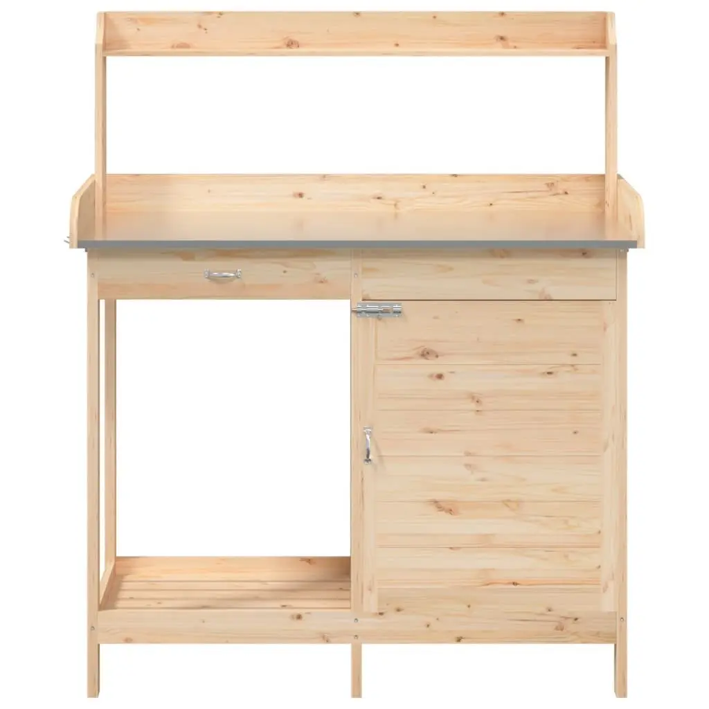 Potting Table Solid Fir Wood Brown with Storage Drawer Cabinet Shelf 1105x450x1245mm Gardening Tool Stand