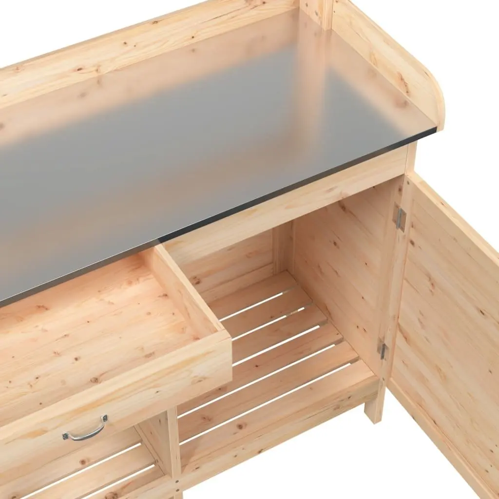 Potting Table Solid Fir Wood Brown with Storage Drawer Cabinet Shelf 1105x450x1245mm Gardening Tool Stand