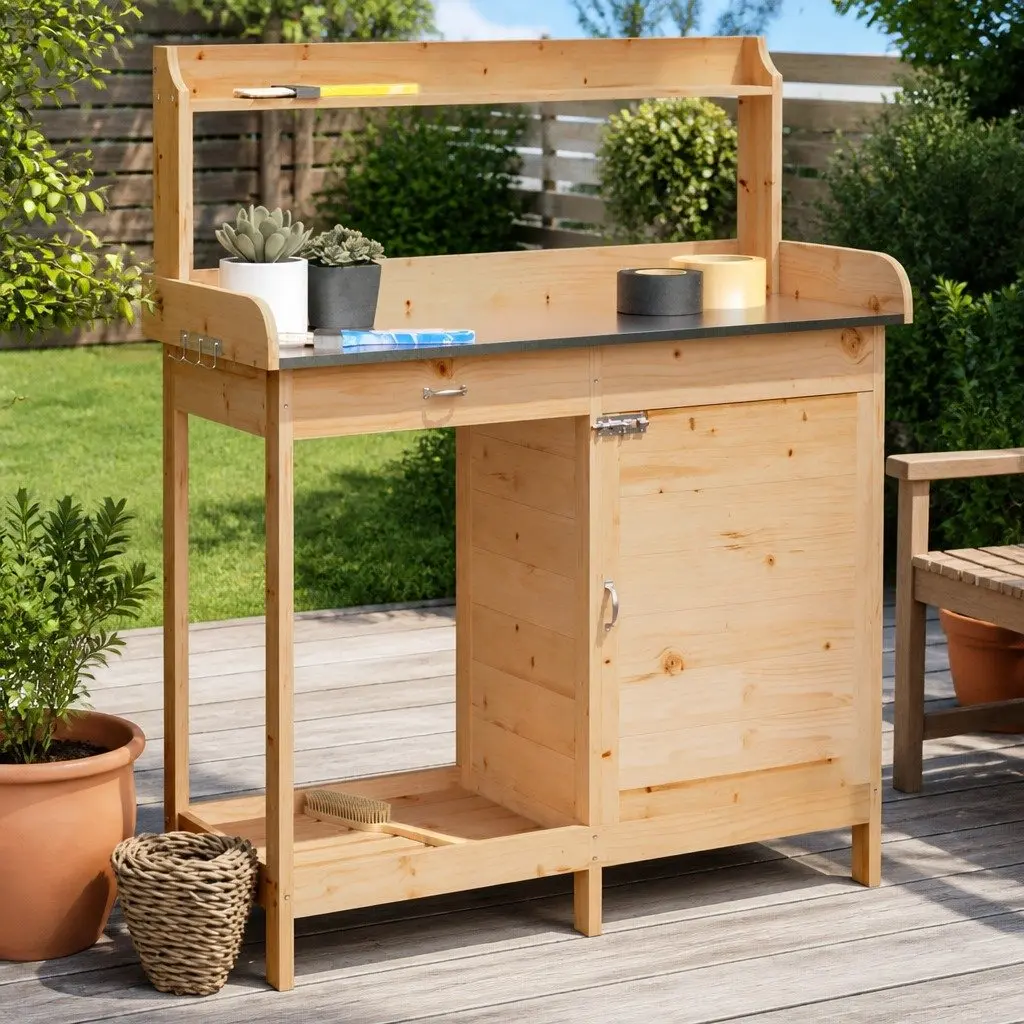 Potting Table with Cabinet for Gardens 110.5x45x124.5 cm