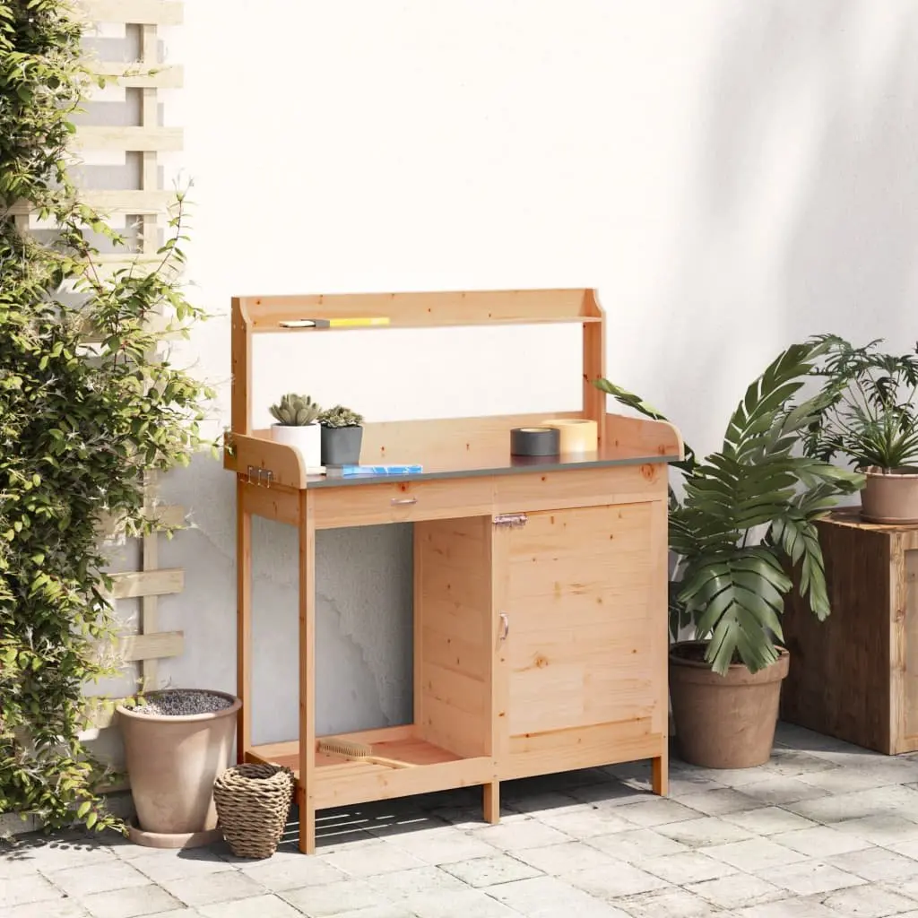 Potting Table Solid Fir Wood Brown 110.5x45x124.5 cm with Cabinet and Storage