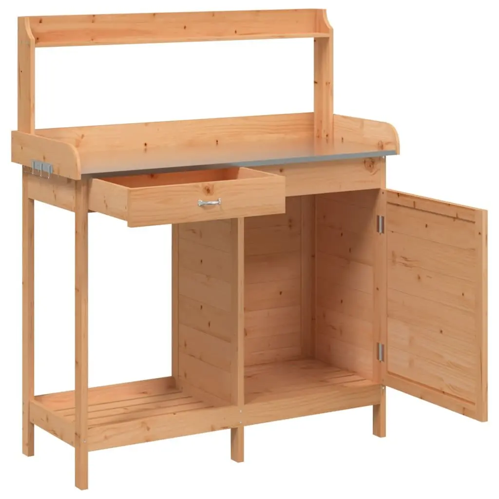 Potting Table Solid Fir Wood Brown 110.5x45x124.5 cm with Cabinet and Storage