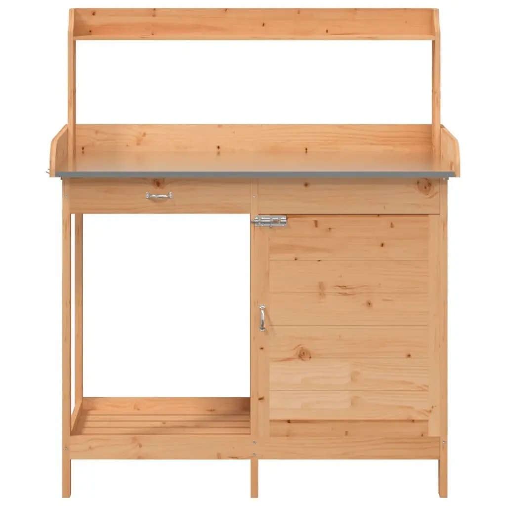 Potting Table Solid Fir Wood Brown 110.5x45x124.5 cm with Cabinet and Storage