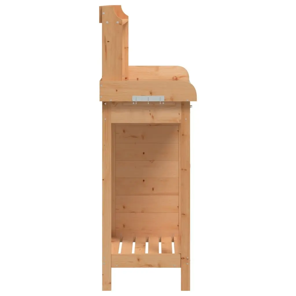 Potting Table Solid Fir Wood Brown 110.5x45x124.5 cm with Cabinet and Storage