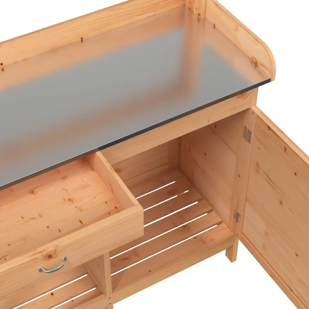 Potting Table Solid Fir Wood Brown 110.5x45x124.5 cm with Cabinet and Storage