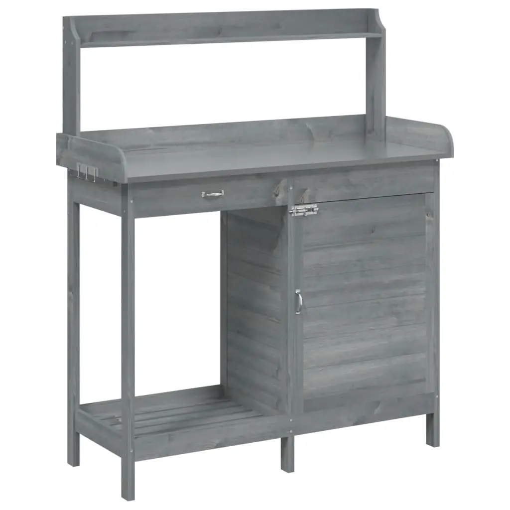 Grey Potting Table Solid Fir Wood 110.5x45x124.5 cm with Cabinet Storage and Zinc Covered Top