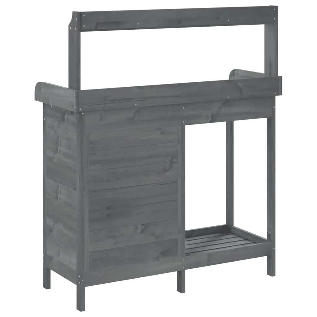 Grey Potting Table Solid Fir Wood 110.5x45x124.5 cm with Cabinet Storage and Zinc Covered Top