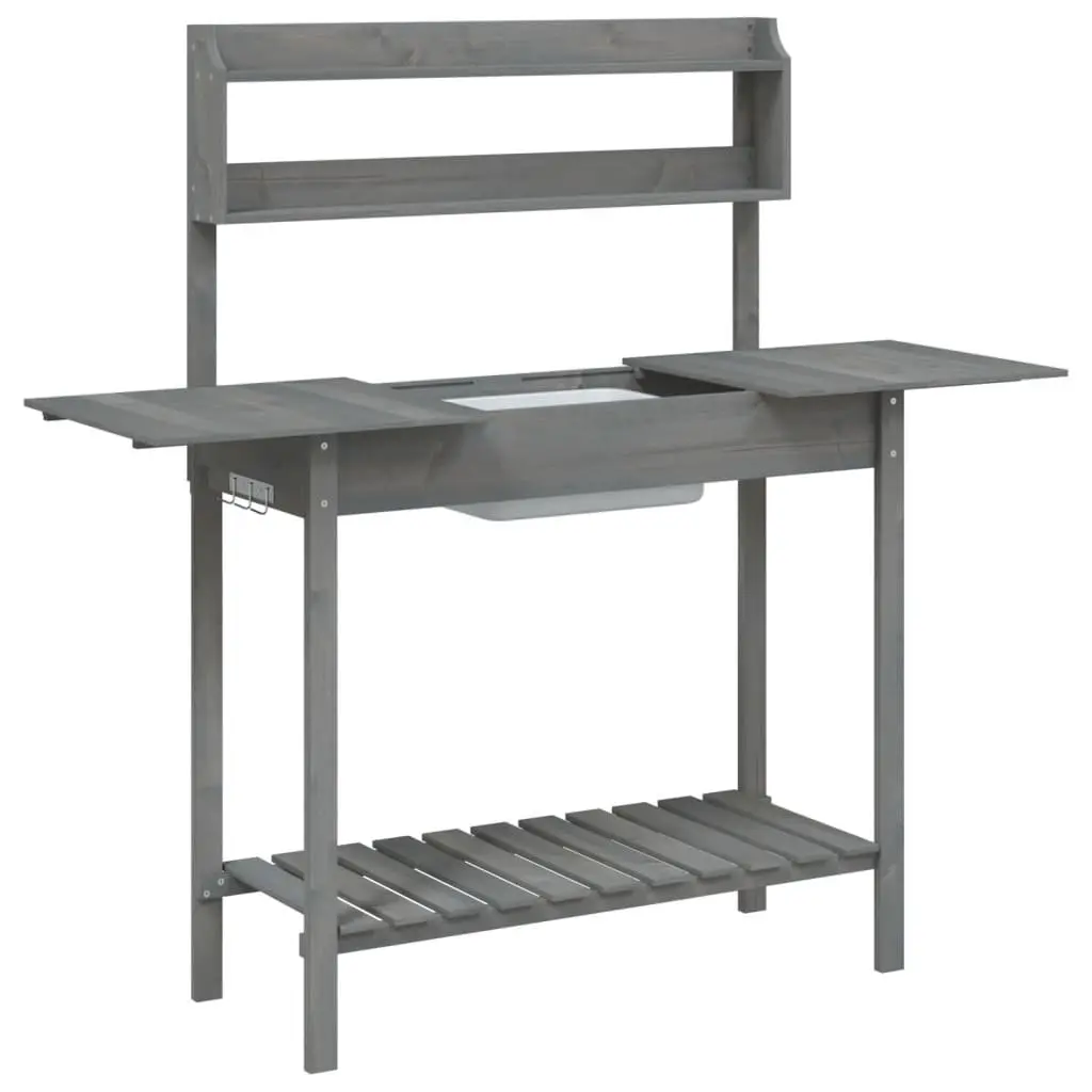 Potting Table with Sink Grey Solid Wood Garden Workbench Plant Stand Storage