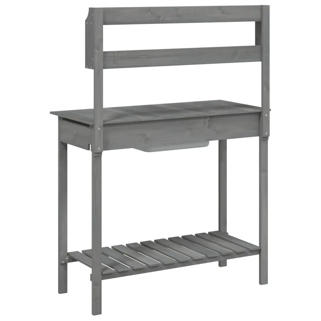Potting Table with Sink Grey Solid Wood Garden Workbench Plant Stand Storage