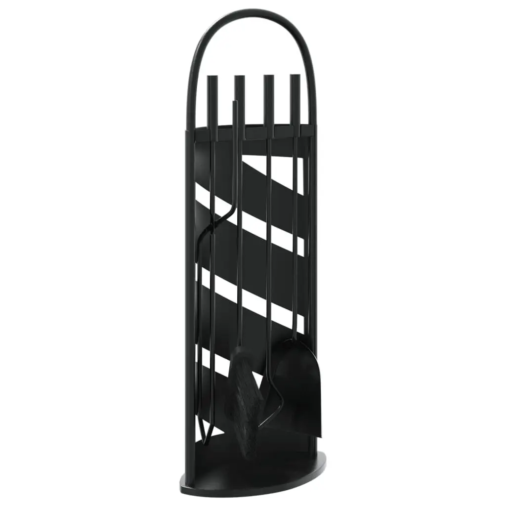 Fireplace Tool Set 5 Piece Steel Black Poker Brush Shovel Rack Stand Home