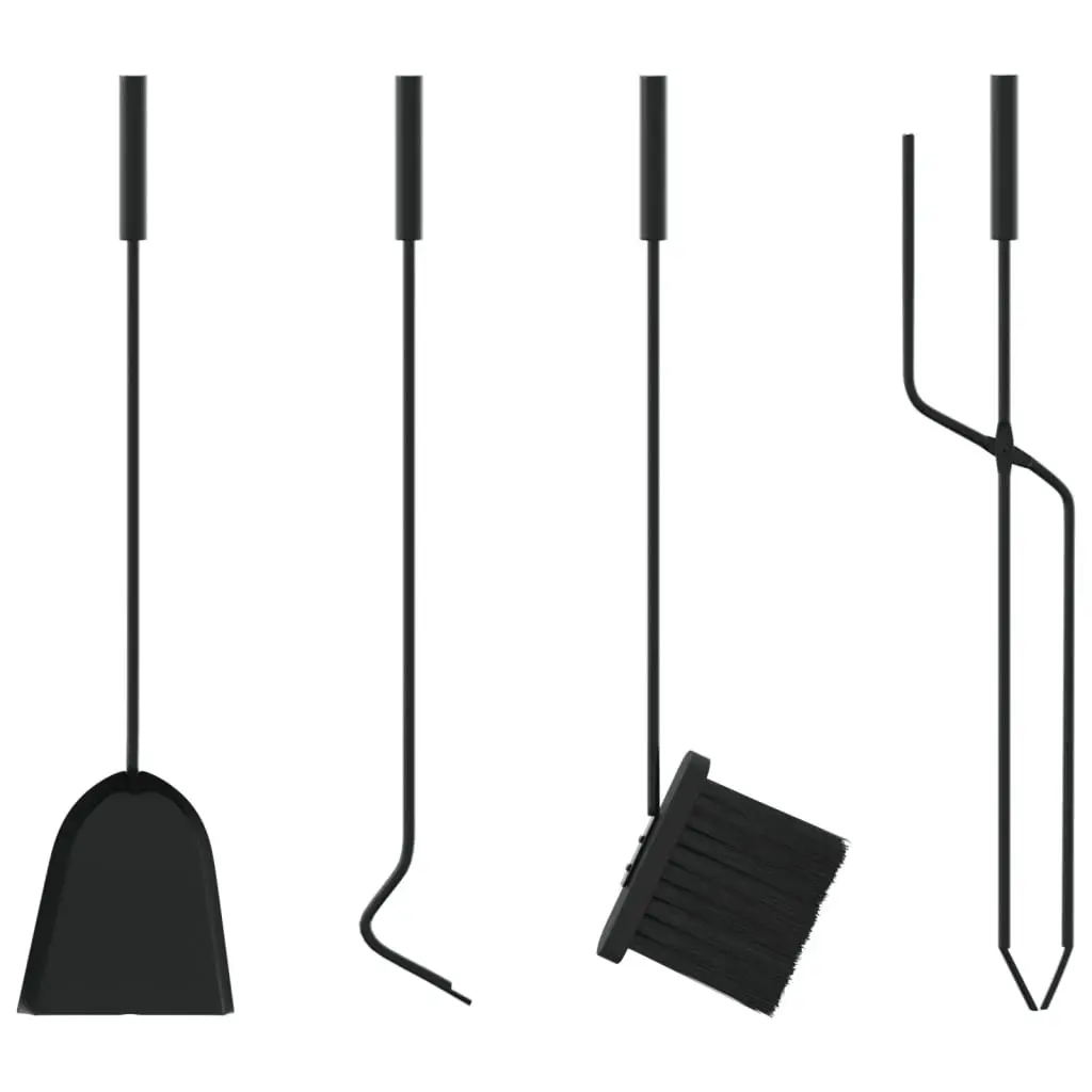 Fireplace Tool Set 5 Piece Steel Black Poker Brush Shovel Rack Stand Home