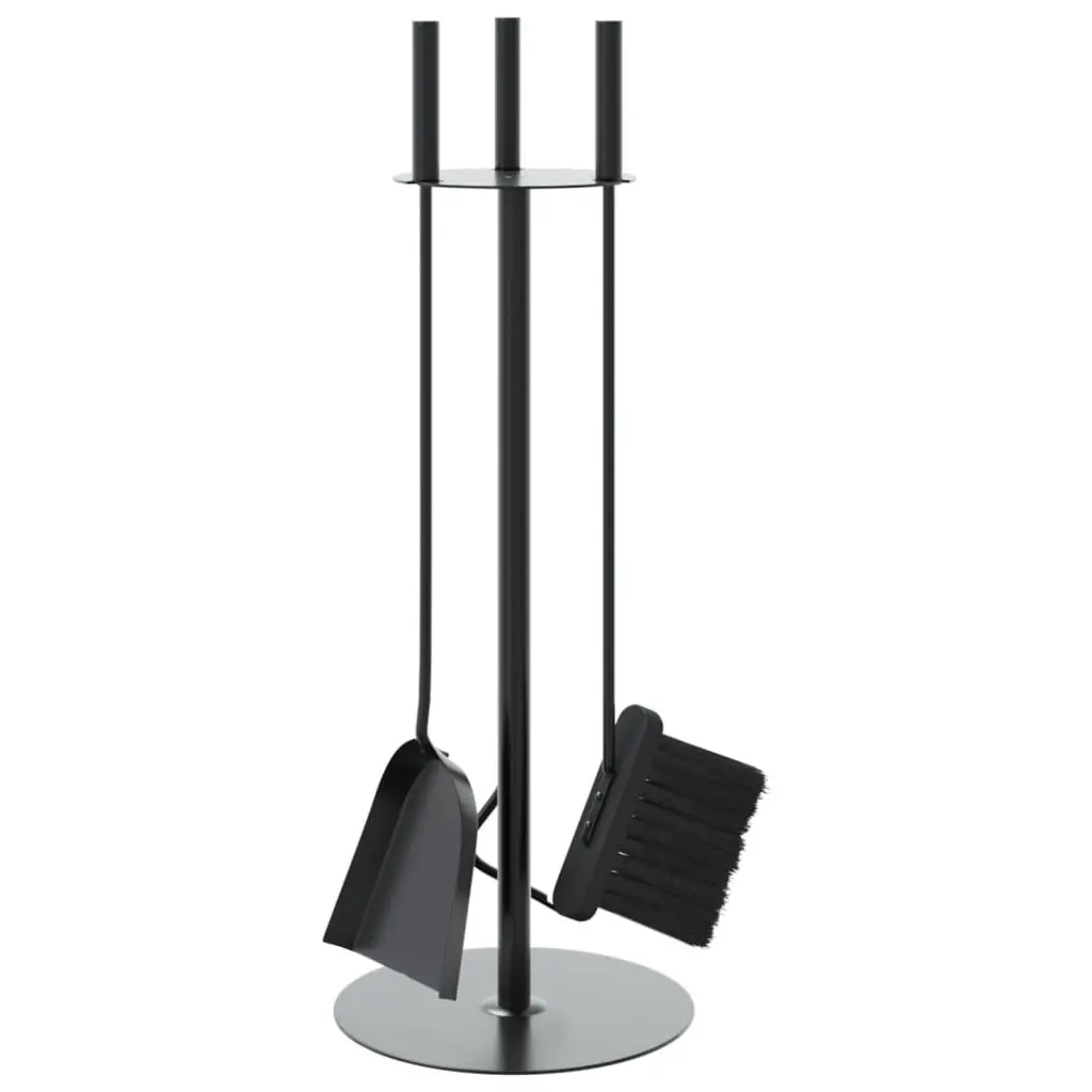 Fireplace Tool Set Steel 4 Piece Black Ash Cleaning Rack Poker Shovel Broom Brush