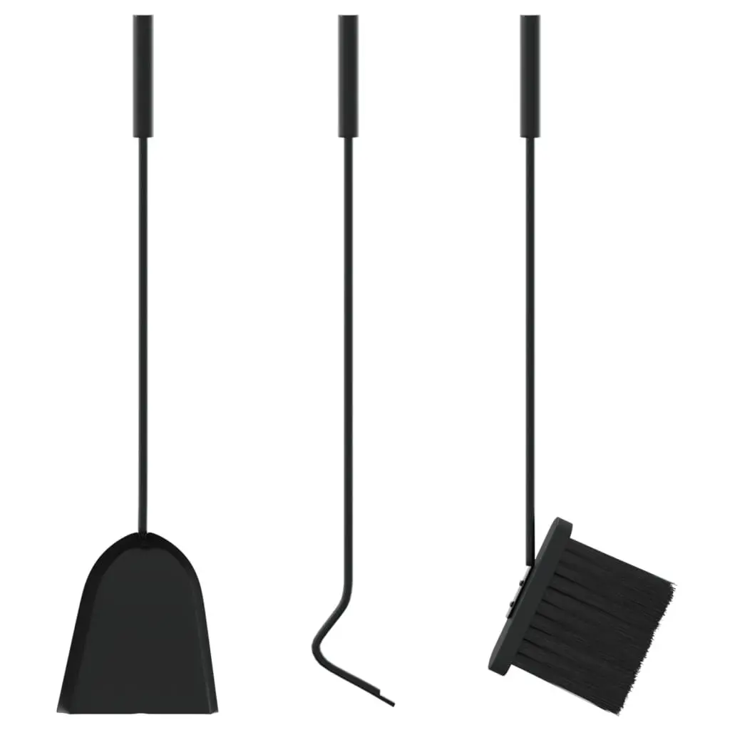 Fireplace Tool Set Steel 4 Piece Black Ash Cleaning Rack Poker Shovel Broom Brush