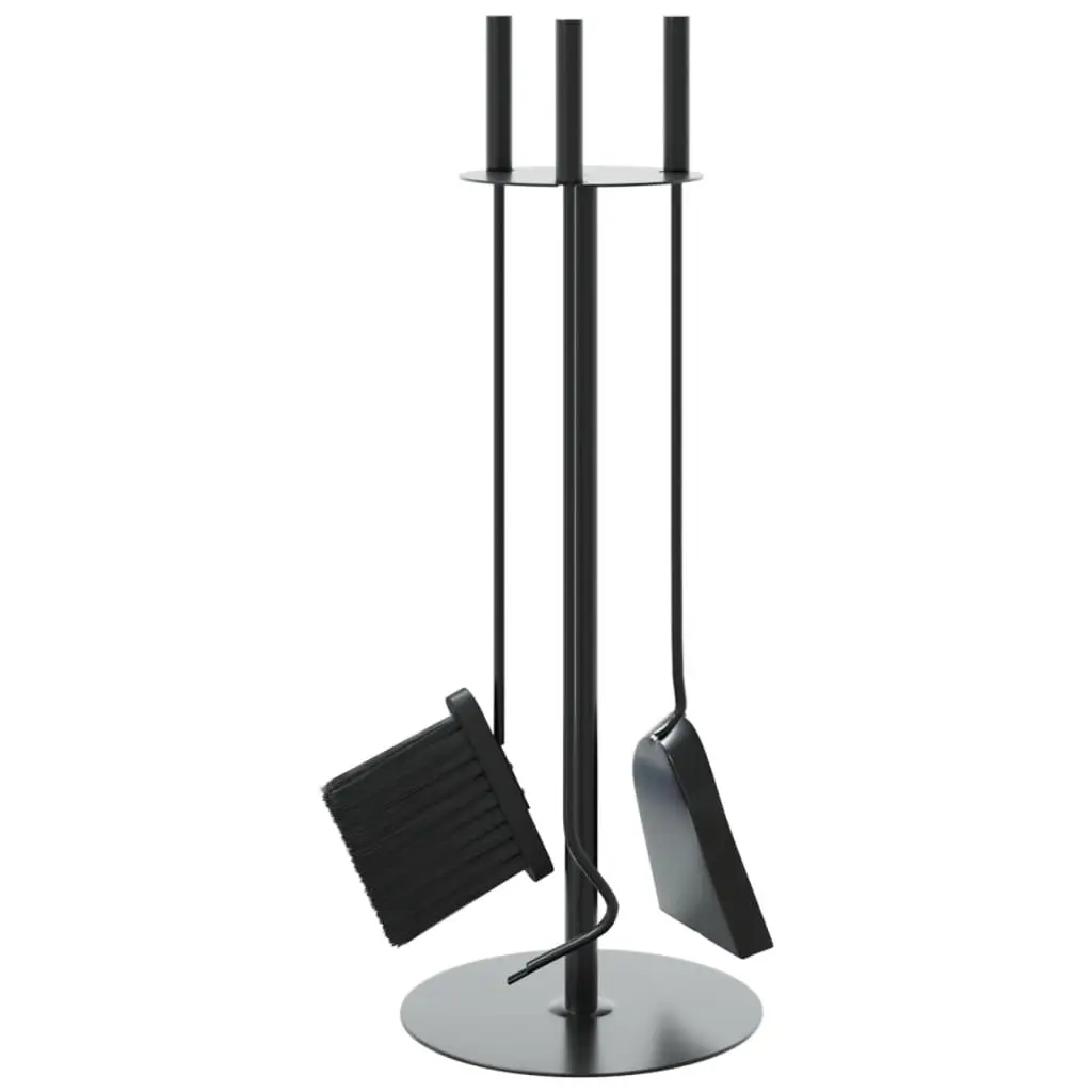 Fireplace Tool Set Steel 4 Piece Black Ash Cleaning Rack Poker Shovel Broom Brush