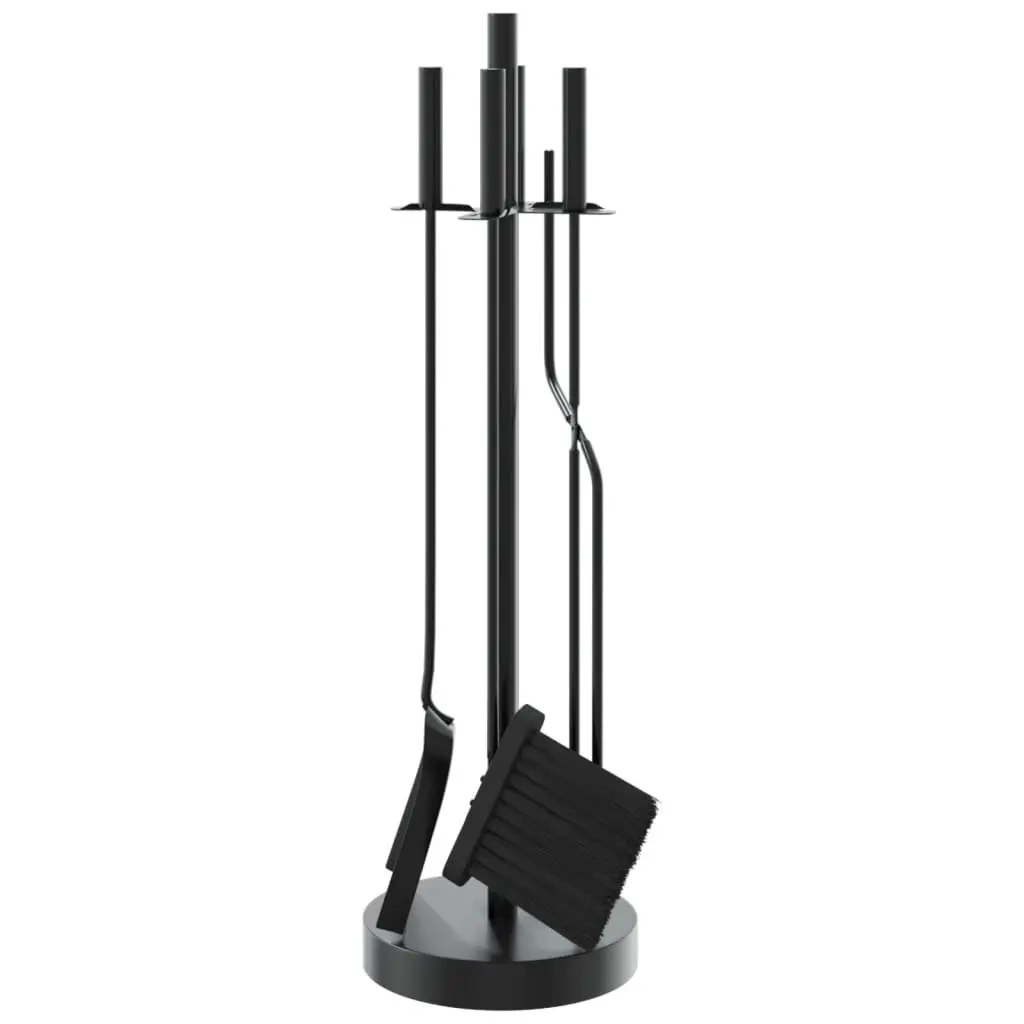 Fireplace Tool Set Steel Black 5 Piece Poker Rack Broom Shovel Pliers Hook Stand