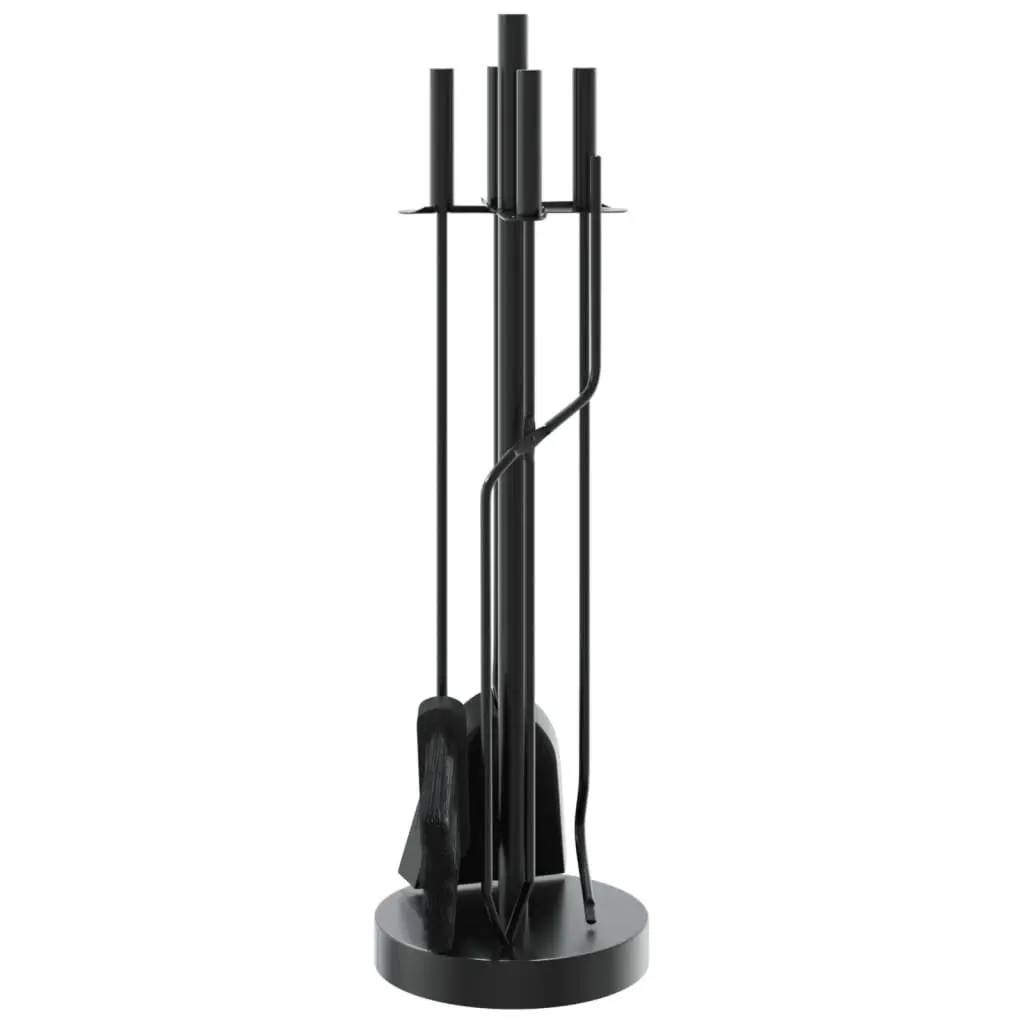 Fireplace Tool Set Steel Black 5 Piece Poker Rack Broom Shovel Pliers Hook Stand