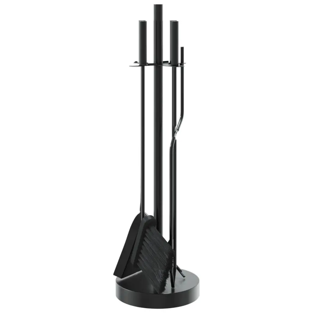 Fireplace Tool Set Steel Black 5 Piece Poker Rack Broom Shovel Pliers Hook Stand