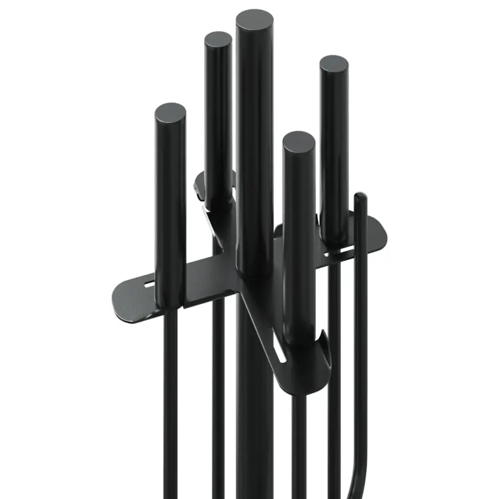 Fireplace Tool Set Steel Black 5 Piece Poker Rack Broom Shovel Pliers Hook Stand