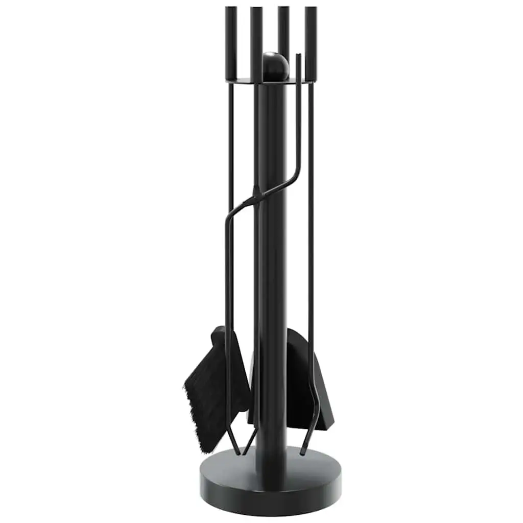 5 Piece Fireplace Tool Set Black Steel with Stand Poker Shovel Broom Brush