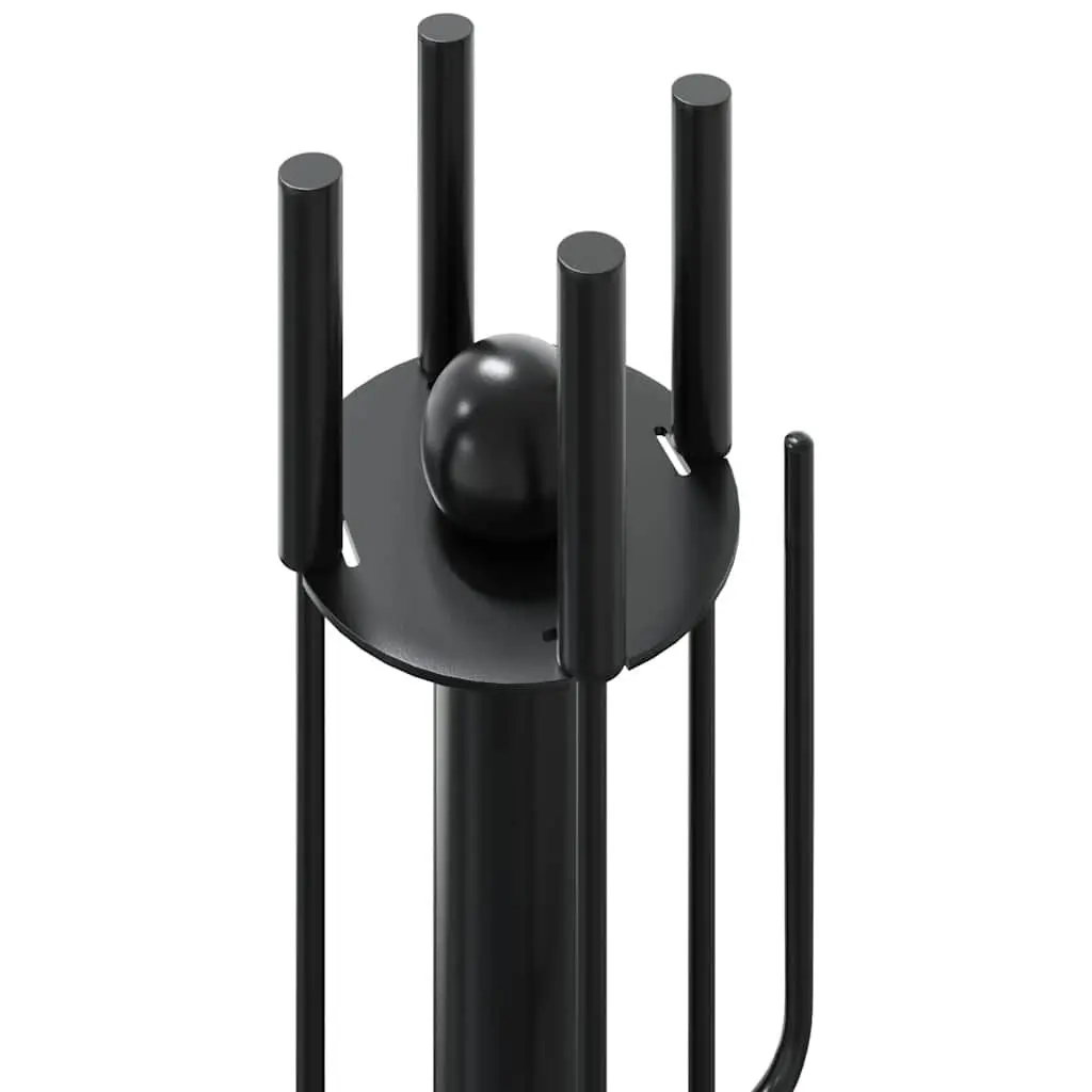 5 Piece Fireplace Tool Set Black Steel with Stand Poker Shovel Broom Brush