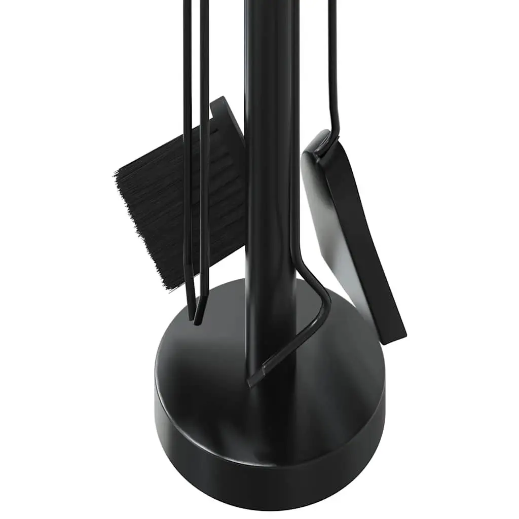 5 Piece Fireplace Tool Set Black Steel with Stand Poker Shovel Broom Brush