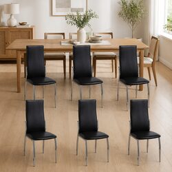 Dining Chairs 6 pcs Black Modern Kitchen High Backrest Seating Set Faux Leather