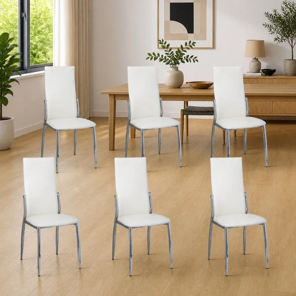 Dining Chairs Set of 6 White High Back Kitchen Room Seating Furniture