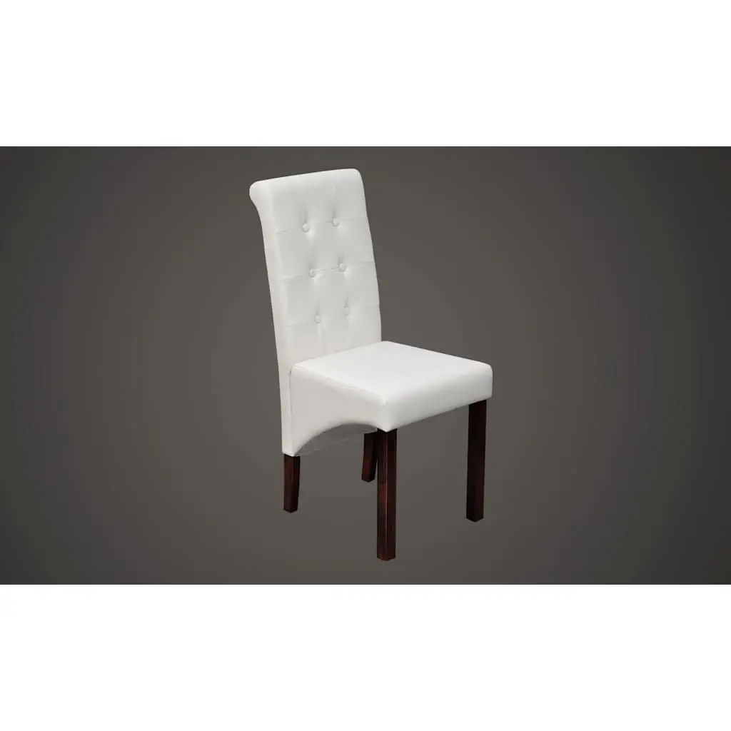 Ergonomic Dining Chairs Set of 6 White Synthetic Leather Kitchen Seating with Solid Wood Legs