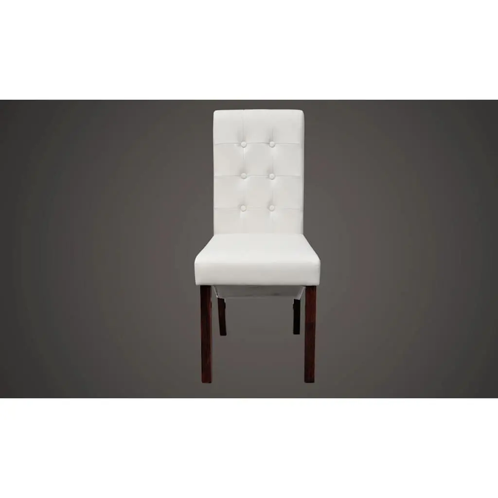 Ergonomic Dining Chairs Set of 6 White Synthetic Leather Kitchen Seating with Solid Wood Legs