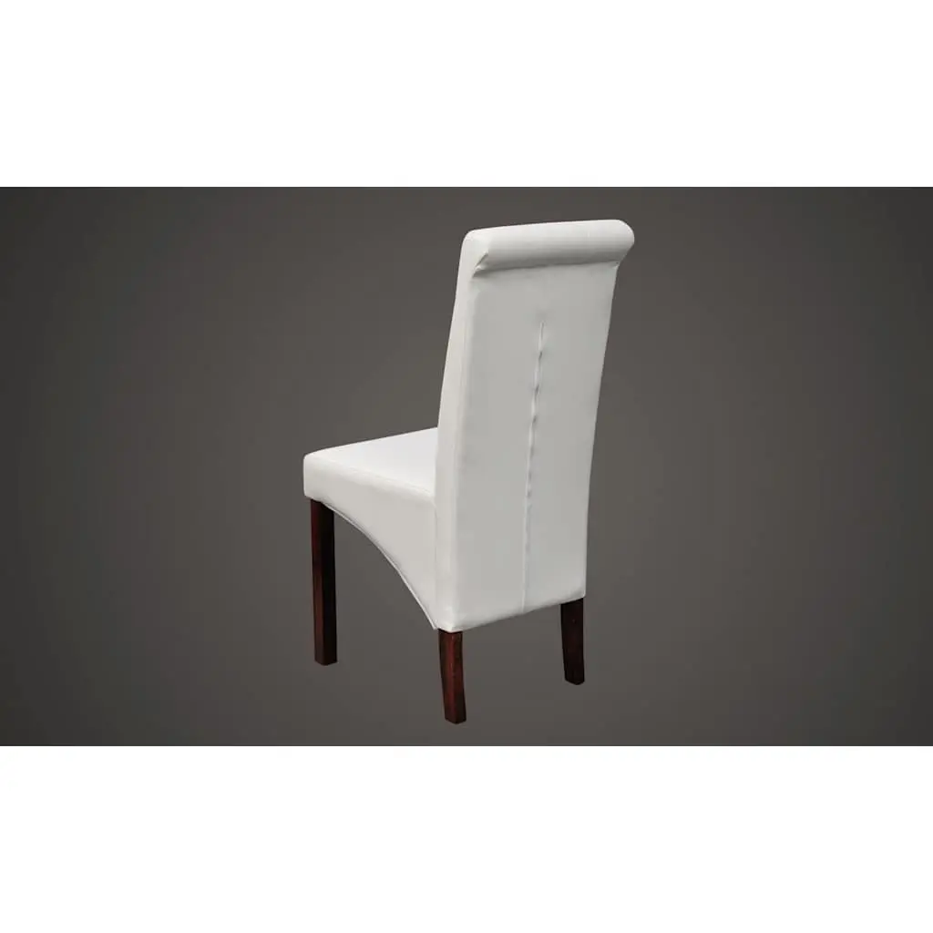 Ergonomic Dining Chairs Set of 6 White Synthetic Leather Kitchen Seating with Solid Wood Legs